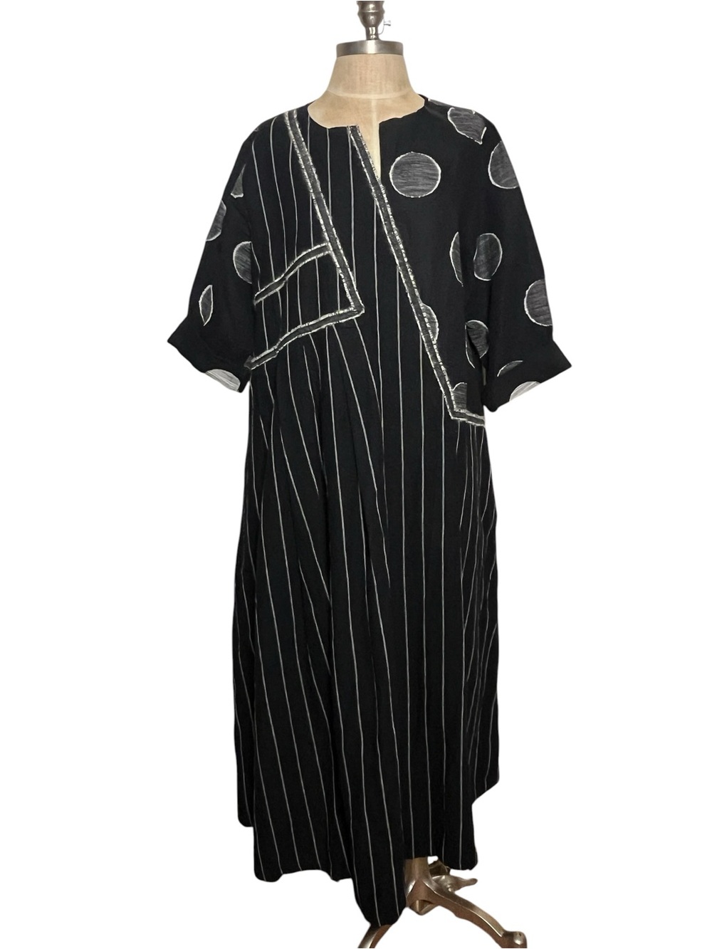 Lagenlook Black White Mixed Print Art to Wear Maxi Dress Eva Trends XL